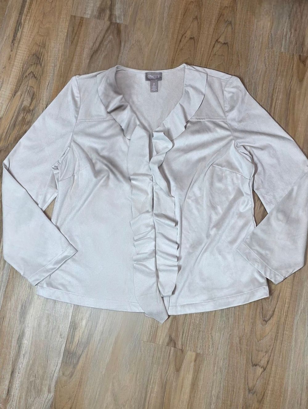 ☔️🔺️Chico's Cream Faux Suede Cascading Front Travelers Jacket Large